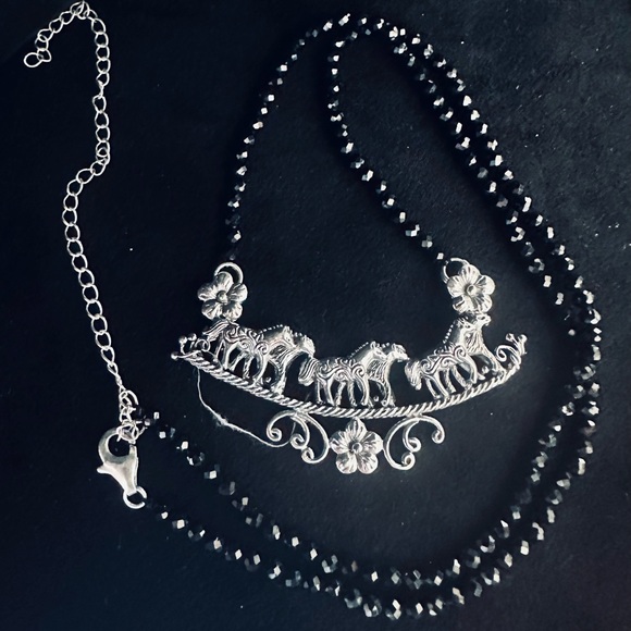 Sparkling Black Spinel Beaded 20" Sterling Silver Horse Necklace NWT - Picture 3 of 10